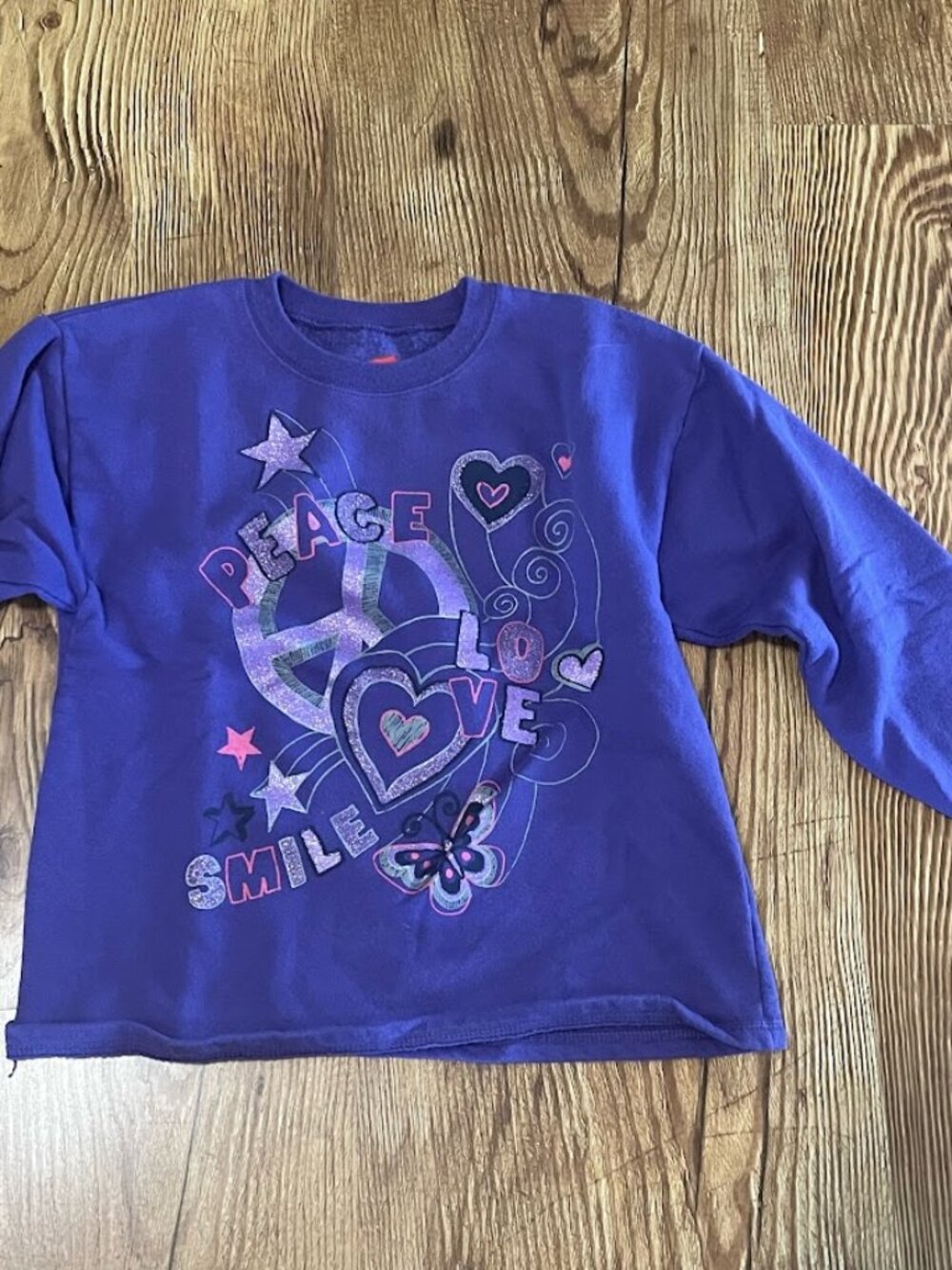 Hanes Peace, Love, Smile Sweatshirt, Purple, Girls' Size 10/12